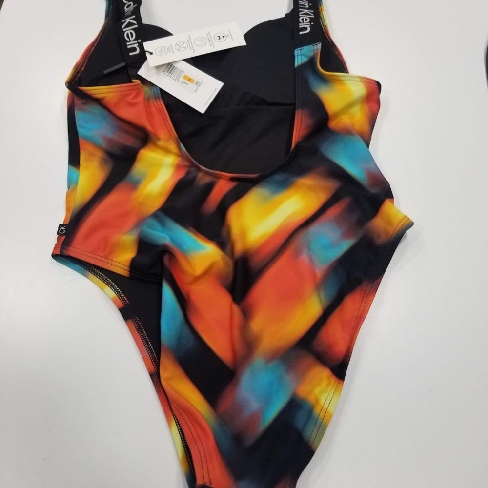 Calvin Klein Multicolor Abstract Scoop Neck One Piece Swimsuit Size Small - Picture 7 of 13